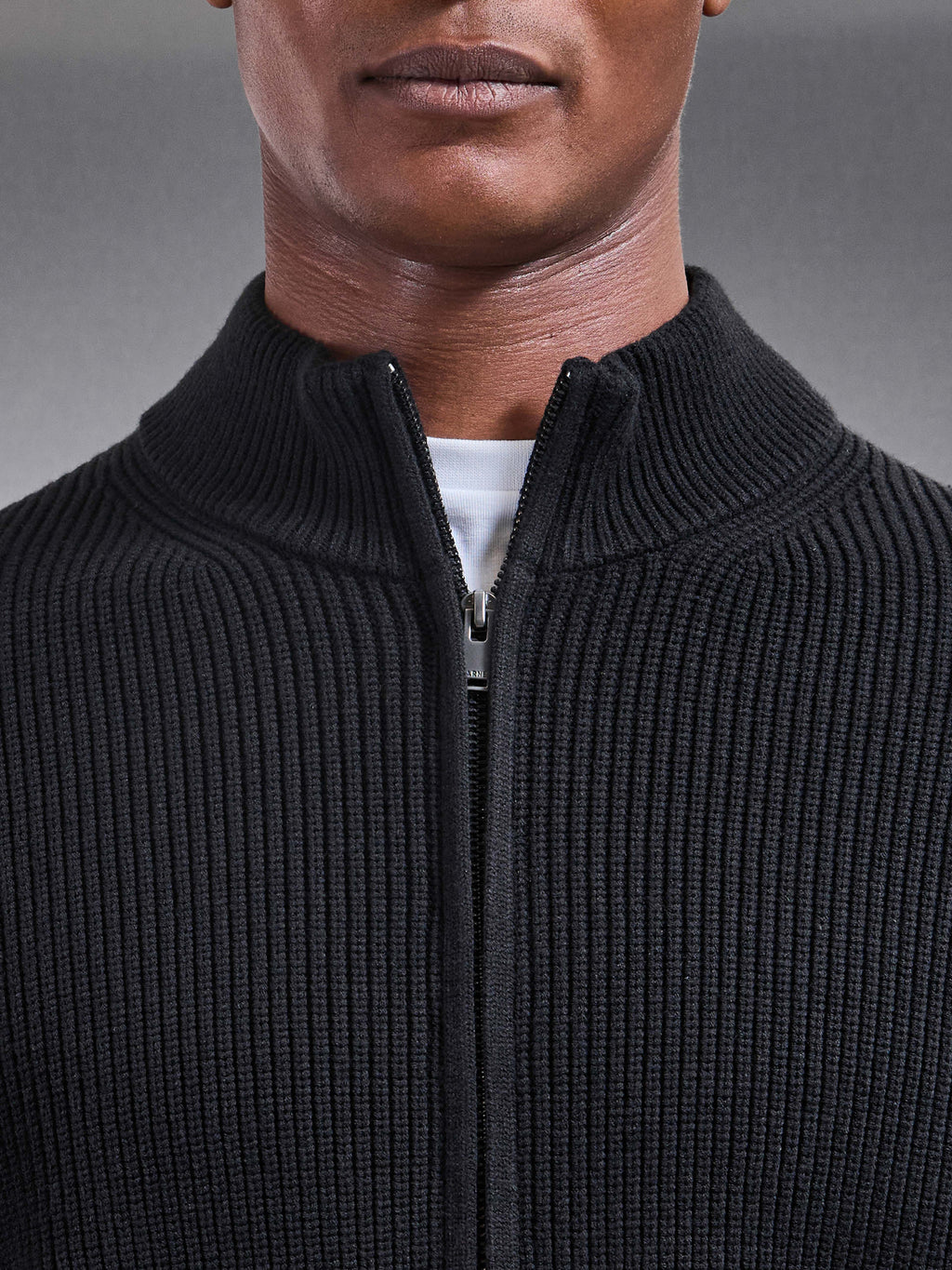 Chunky Ribbed Zip Jacket in Black