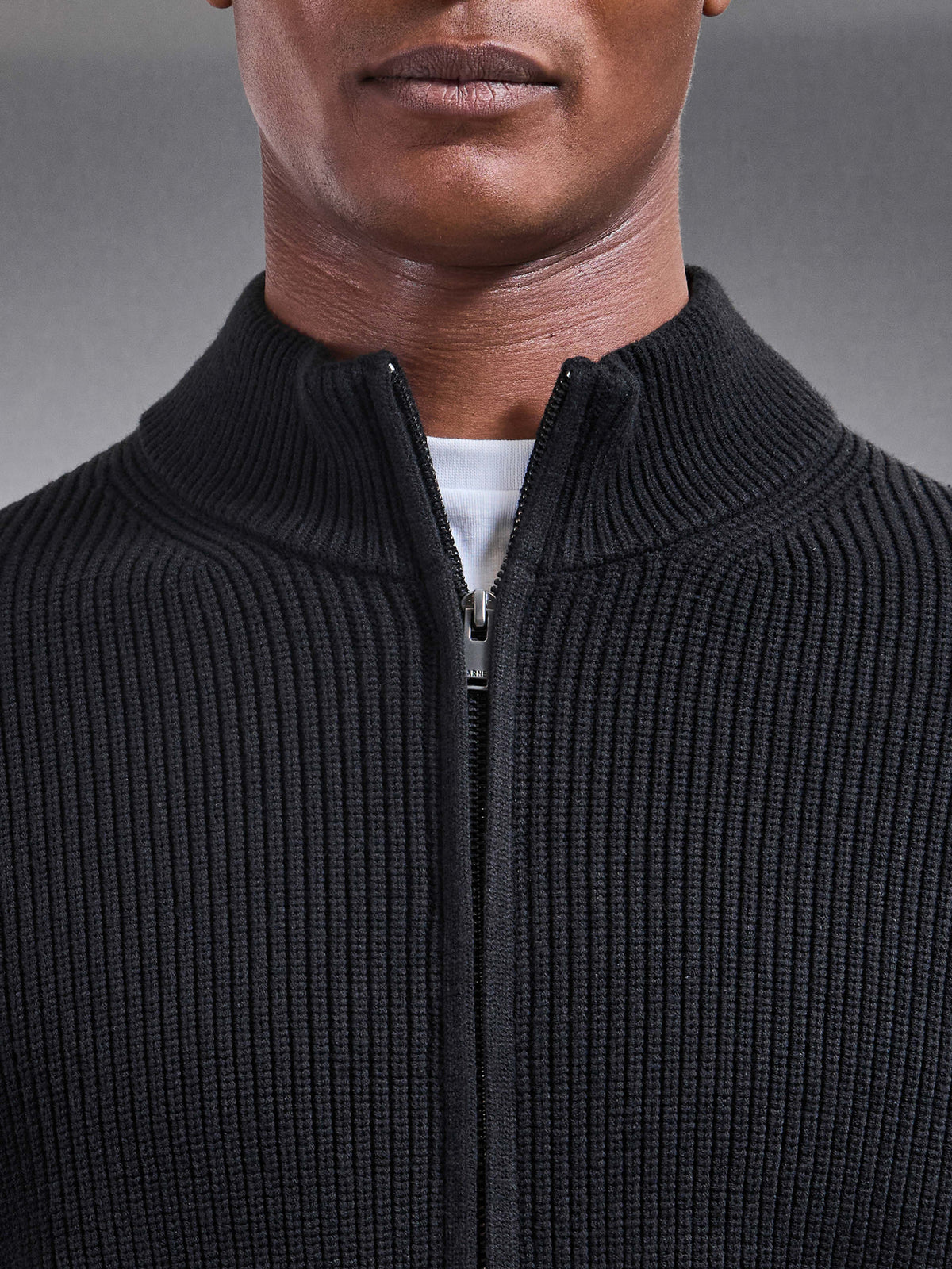 Chunky Ribbed Zip Jacket in Black