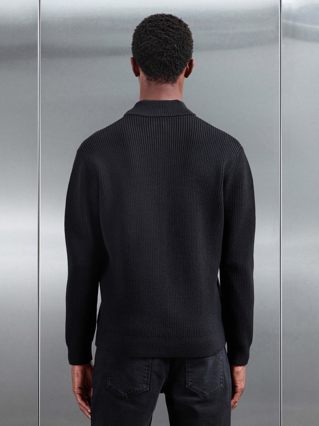 Chunky Ribbed Zip Jacket in Black