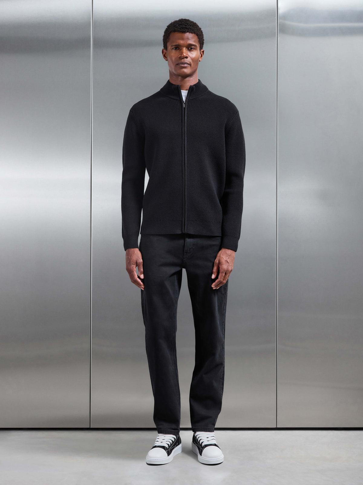 Chunky Ribbed Zip Jacket in Black