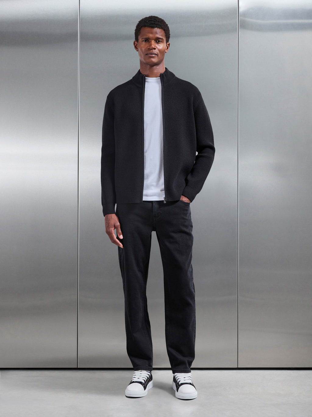 Chunky Ribbed Zip Jacket in Black