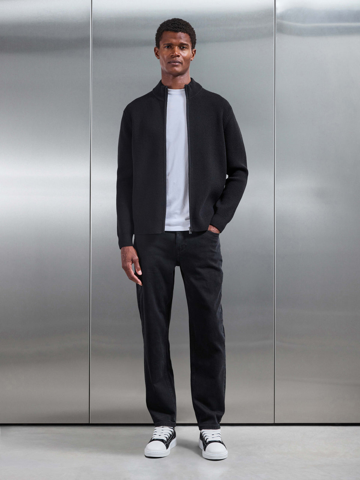 Chunky Ribbed Zip Jacket in Black