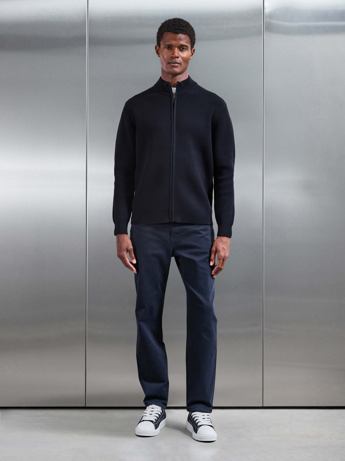 Chunky Ribbed Zip Jacket in Navy