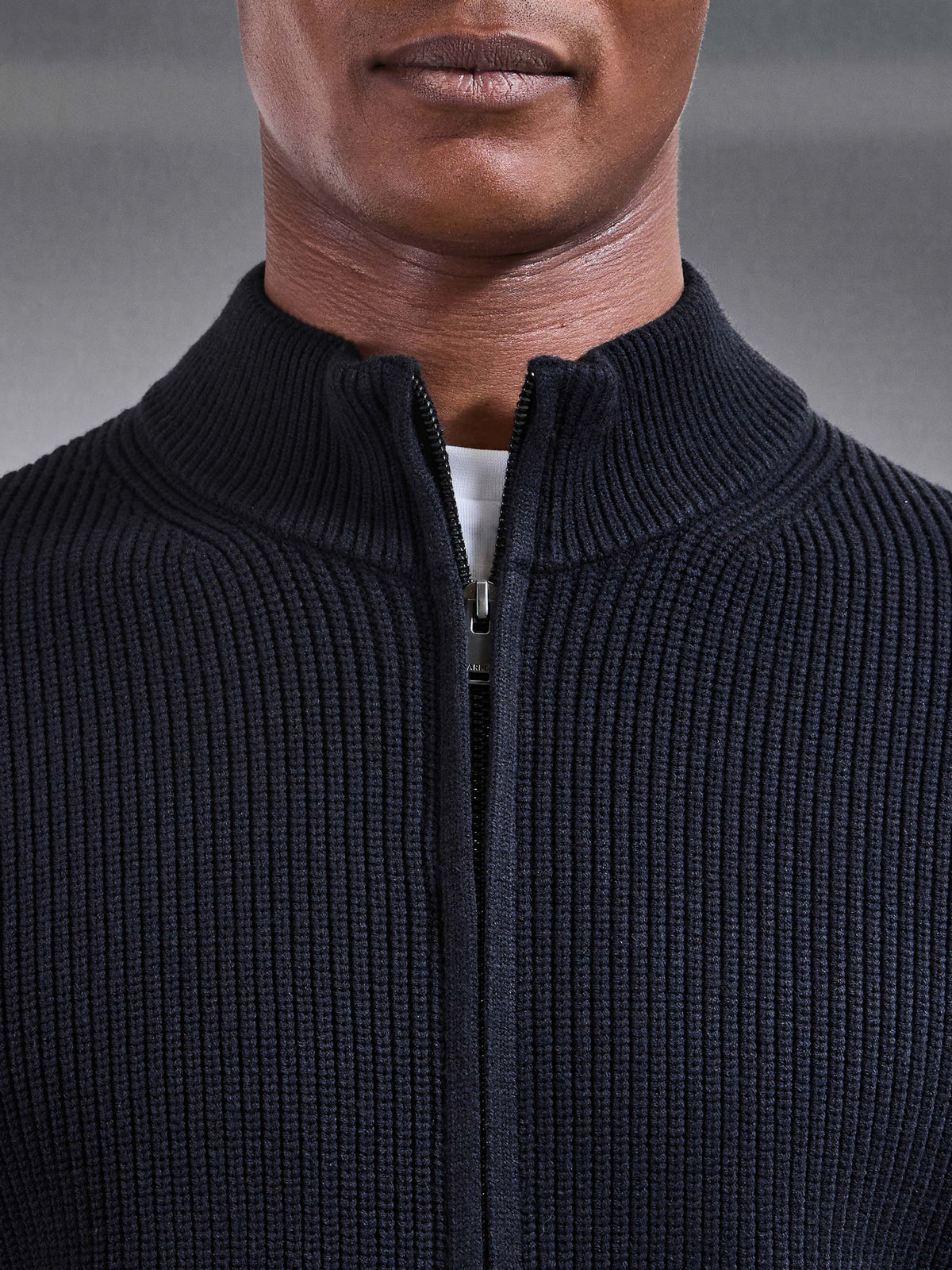 Chunky Ribbed Zip Jacket in Navy