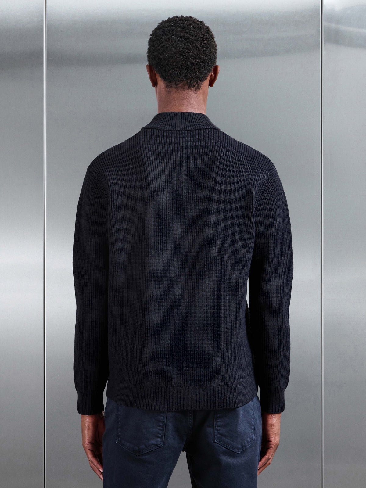 Chunky Ribbed Zip Jacket in Navy