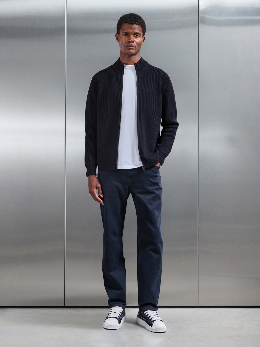 Chunky Ribbed Zip Jacket in Navy