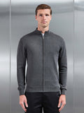 Cotton Knitted Zip Jacket in Charcoal Marl