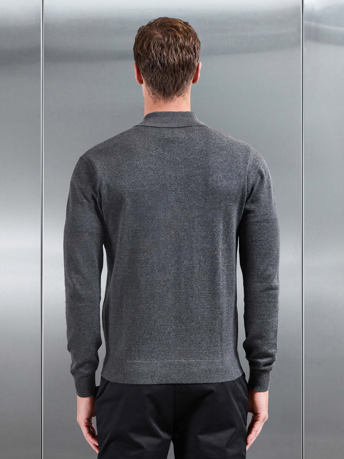 Cotton Knitted Zip Jacket in Charcoal Marl