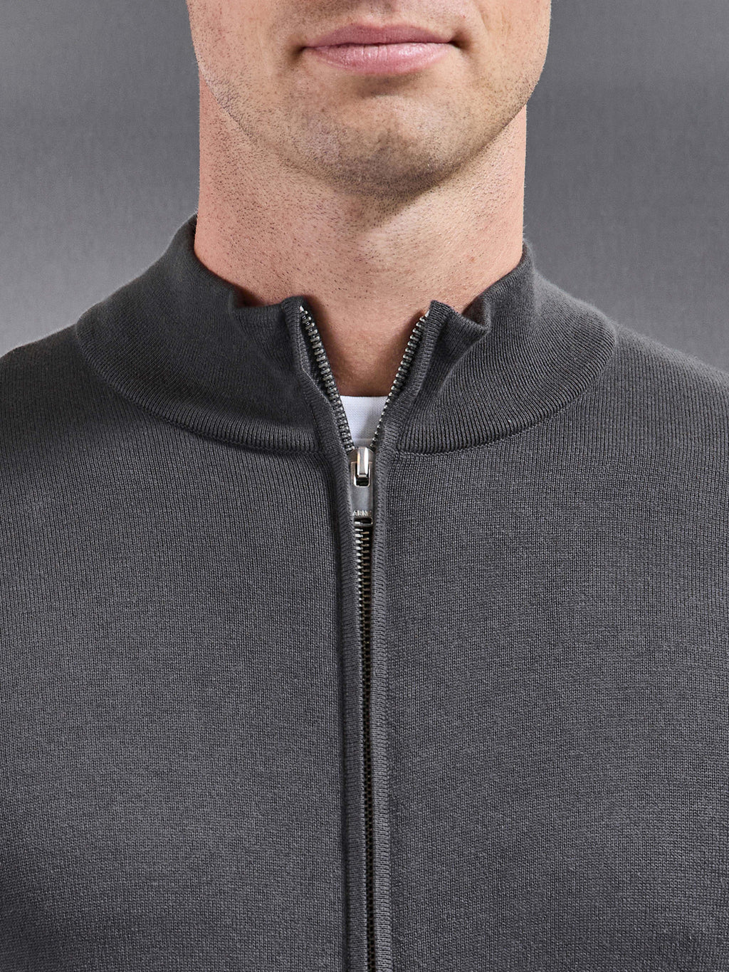 Cotton Knitted Zip Jacket In Grey