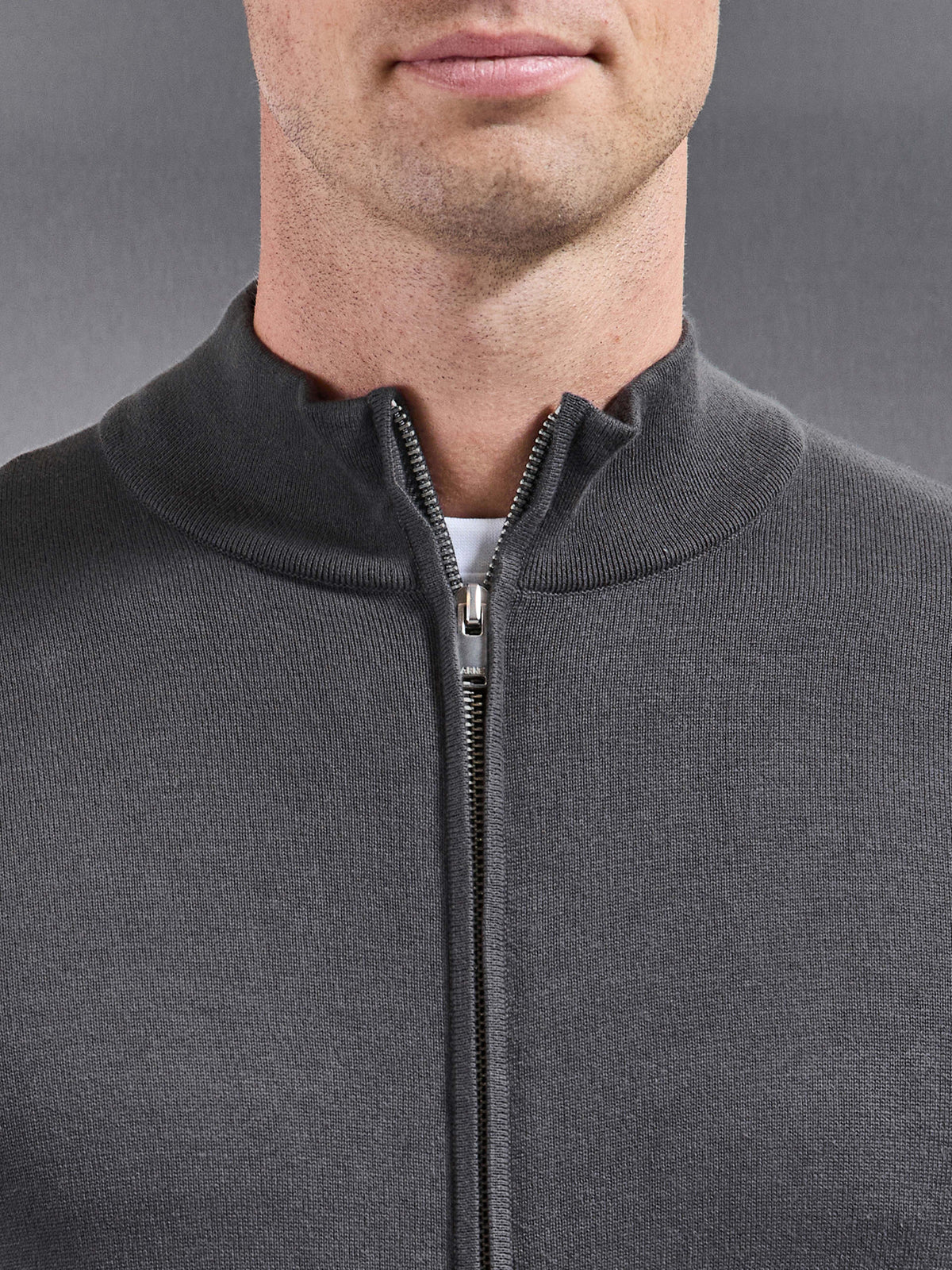 Cotton Knitted Zip Jacket In Grey