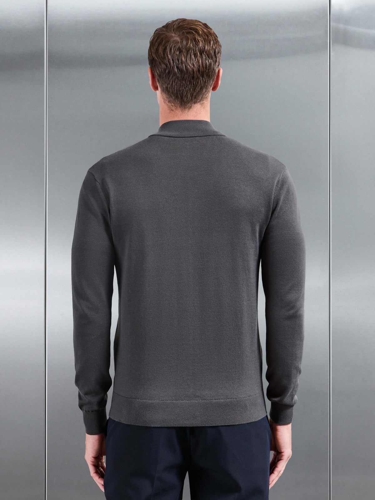 Cotton Knitted Zip Jacket In Grey