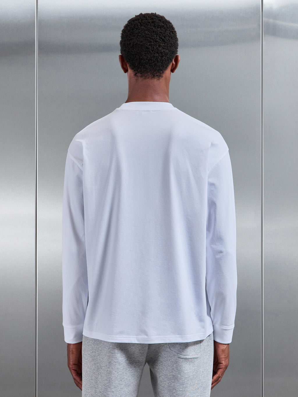 Essential Cotton Stretch Long Sleeve Relaxed T-Shirt in White
