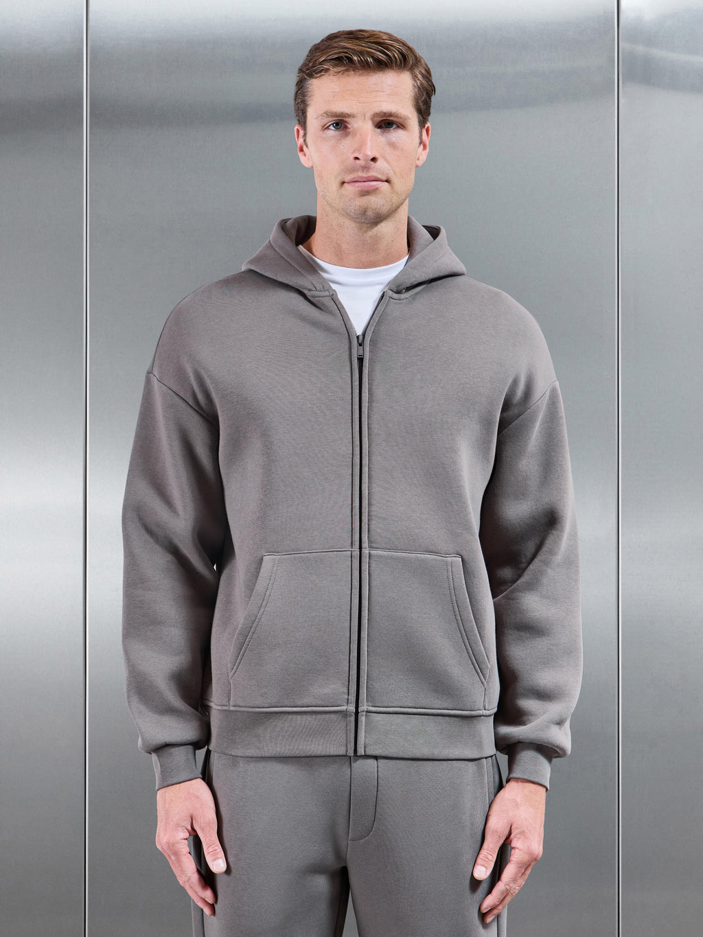 Essential Relaxed Zip Hoodie in Grey