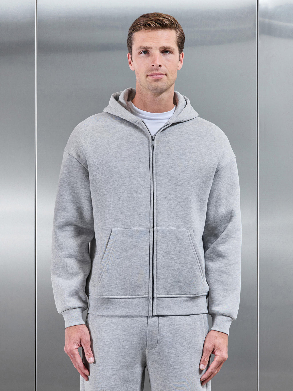Essential Relaxed Zip Hoodie in Marl Grey