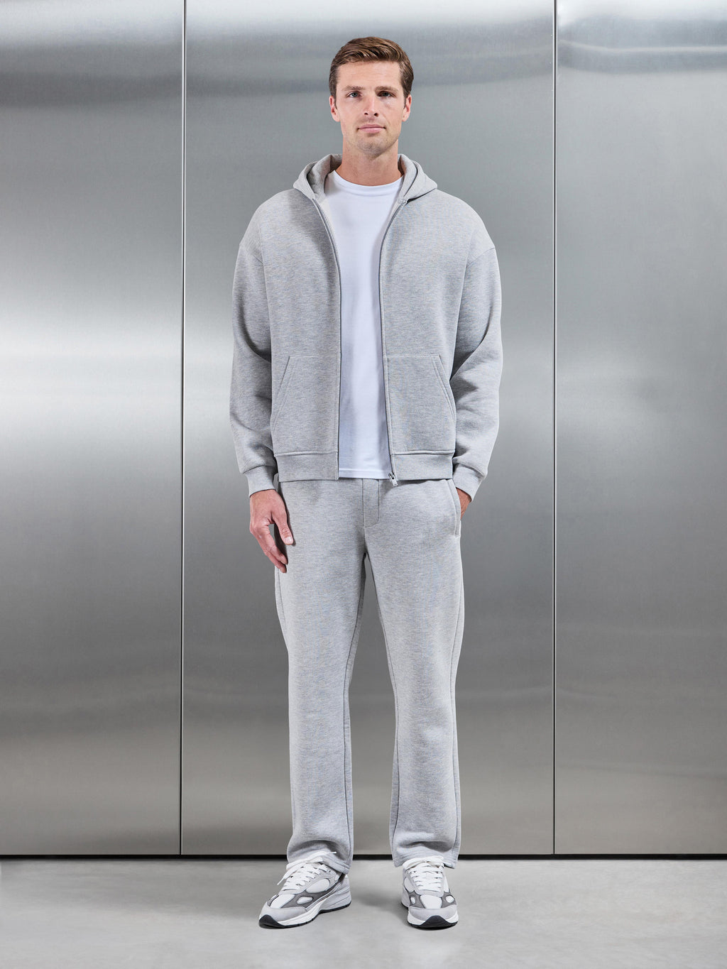 Essential Relaxed Zip Hoodie in Marl Grey