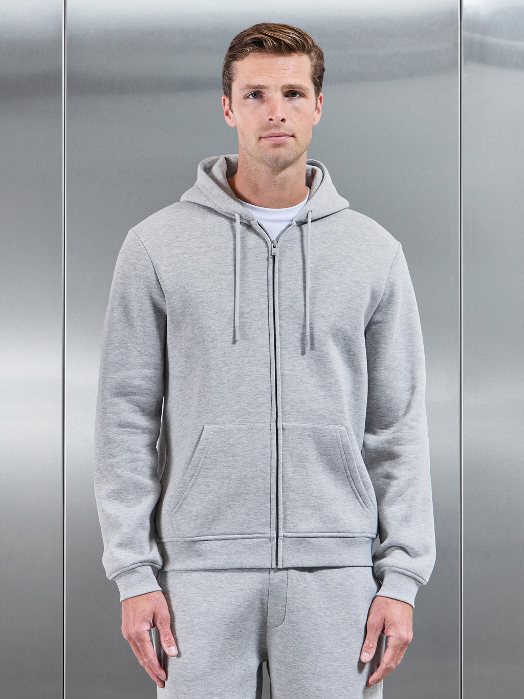 Essential Zip Hoodie in Marl Grey