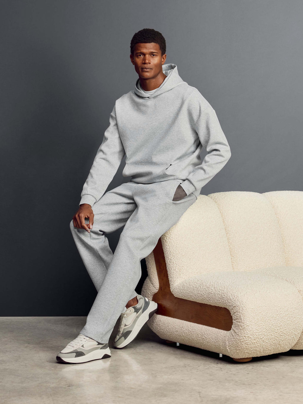 Interlock Jersey Relaxed Fit Hoodie in Marl Grey
