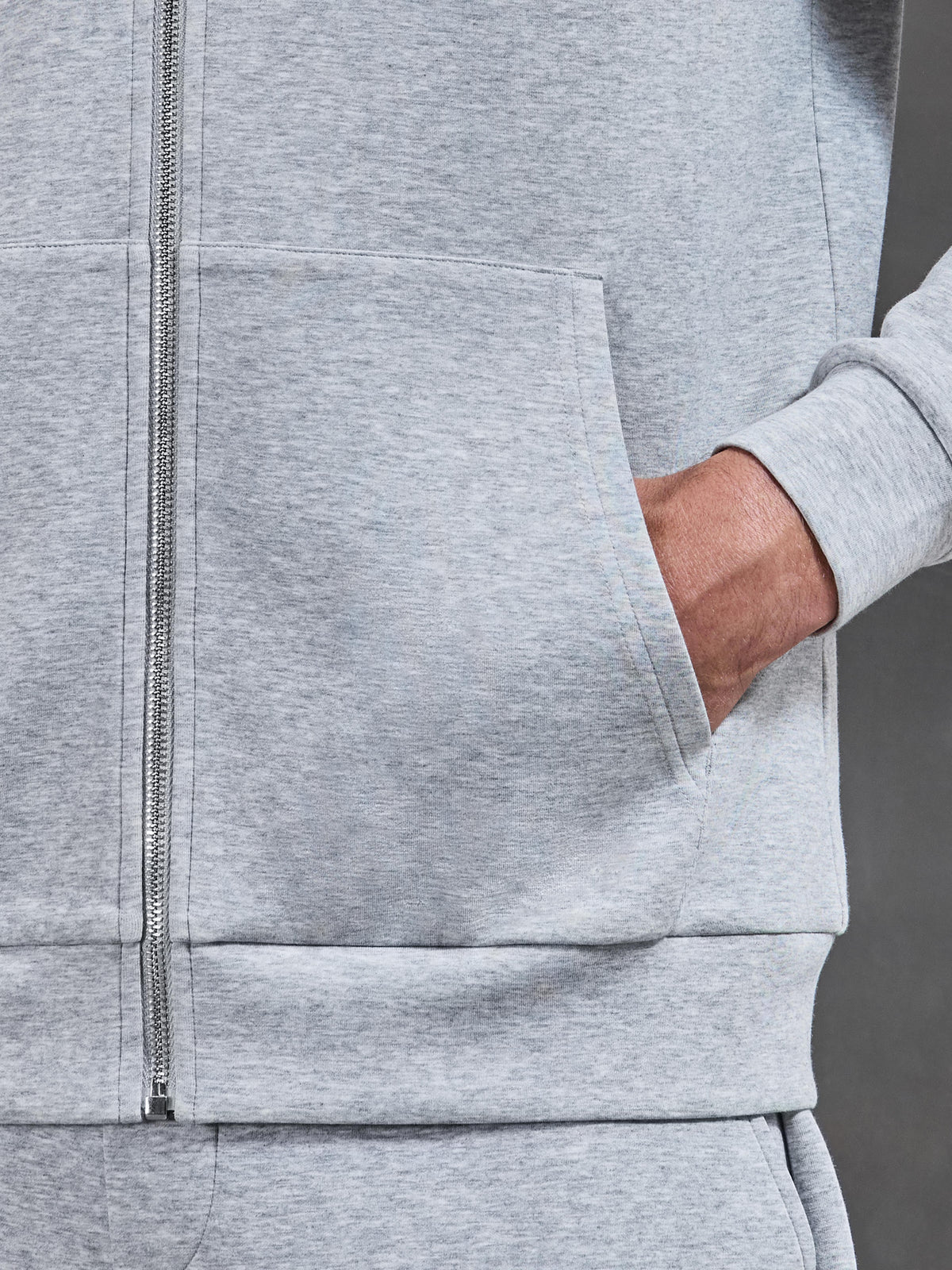 Interlock Jersey Zip Hoodie in Marl Grey