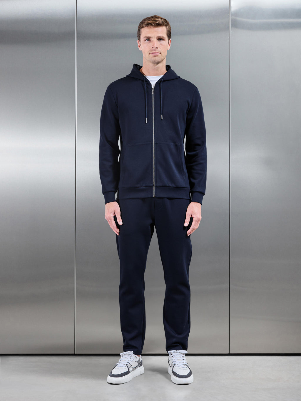 Interlock Jersey Zip Hoodie in Navy