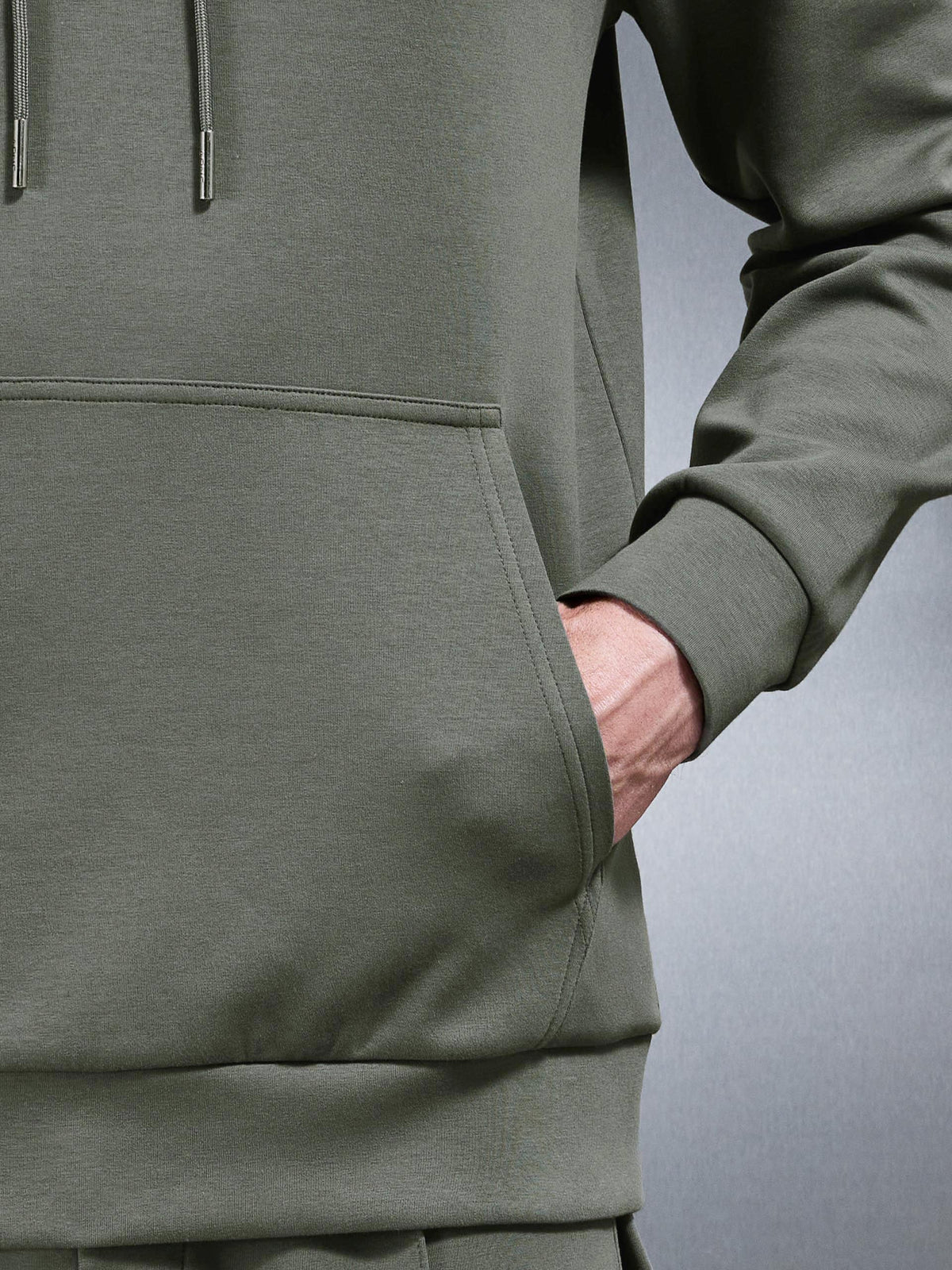 Interlock Jersey Hoodie in Sage – slim fit men's hoodie – view 4