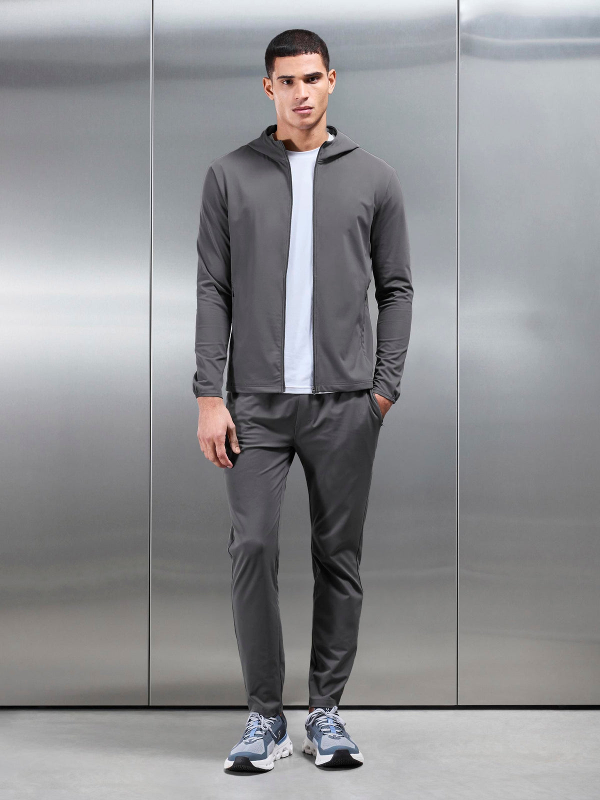 Active Jersey Zip Hoodie in Grey