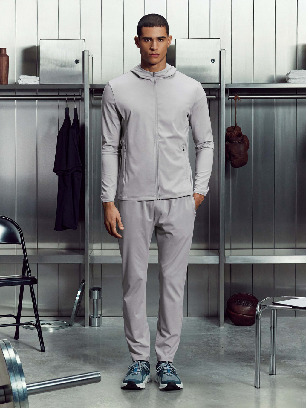 Active Jersey Zip Hoodie in Marl Grey