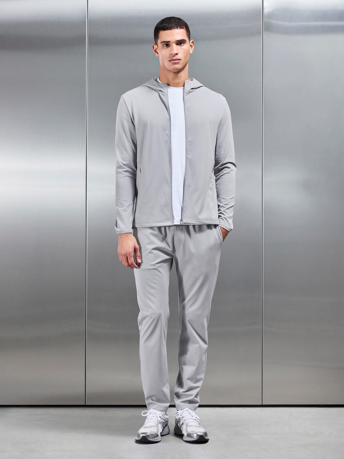 Active Jersey Zip Hoodie in Marl Grey