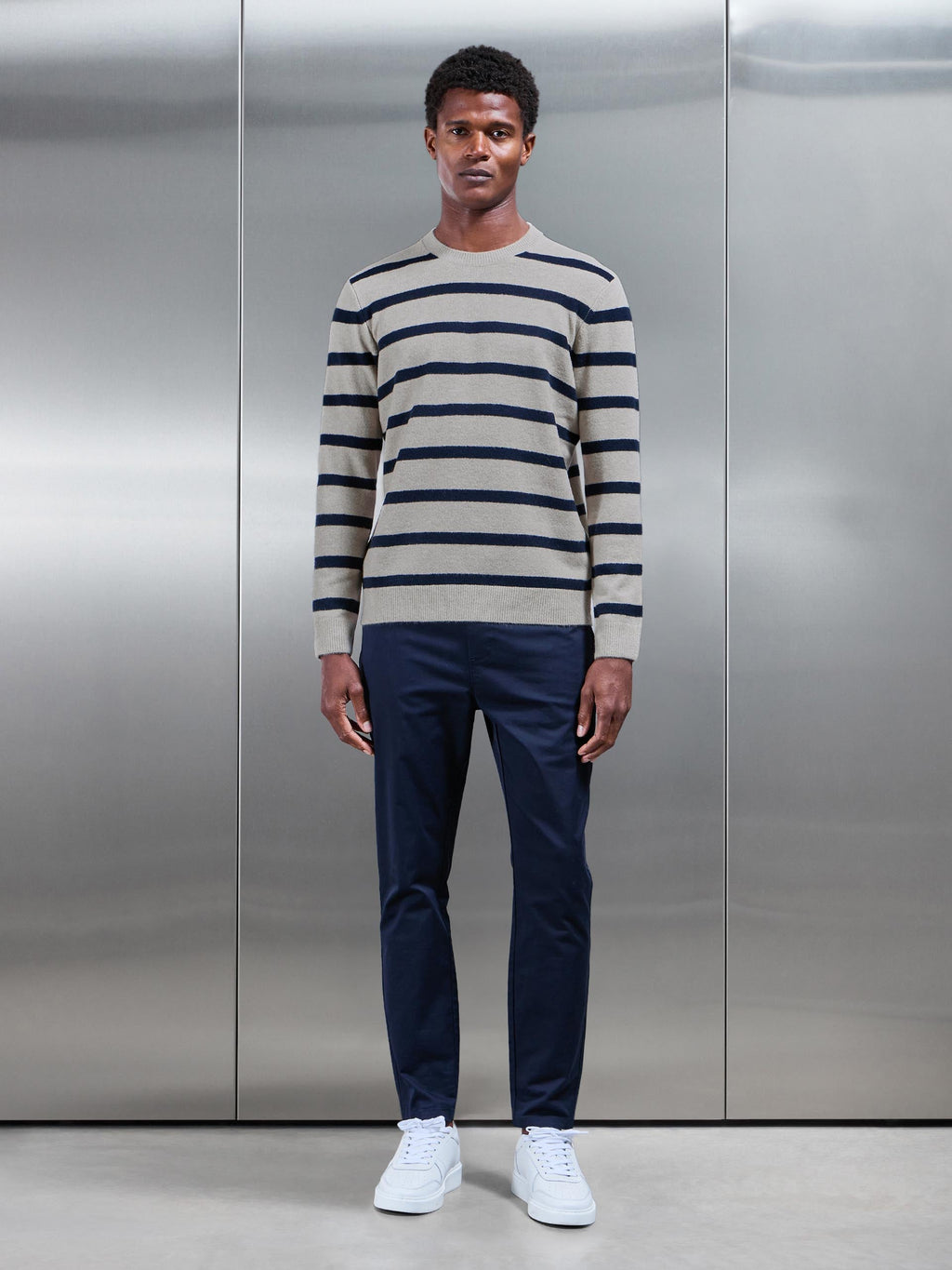 Chunky Wool Stripe Sweatshirt in Stone