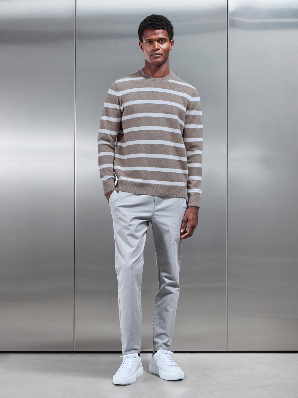 Chunky Wool Stripe Sweatshirt in Taupe