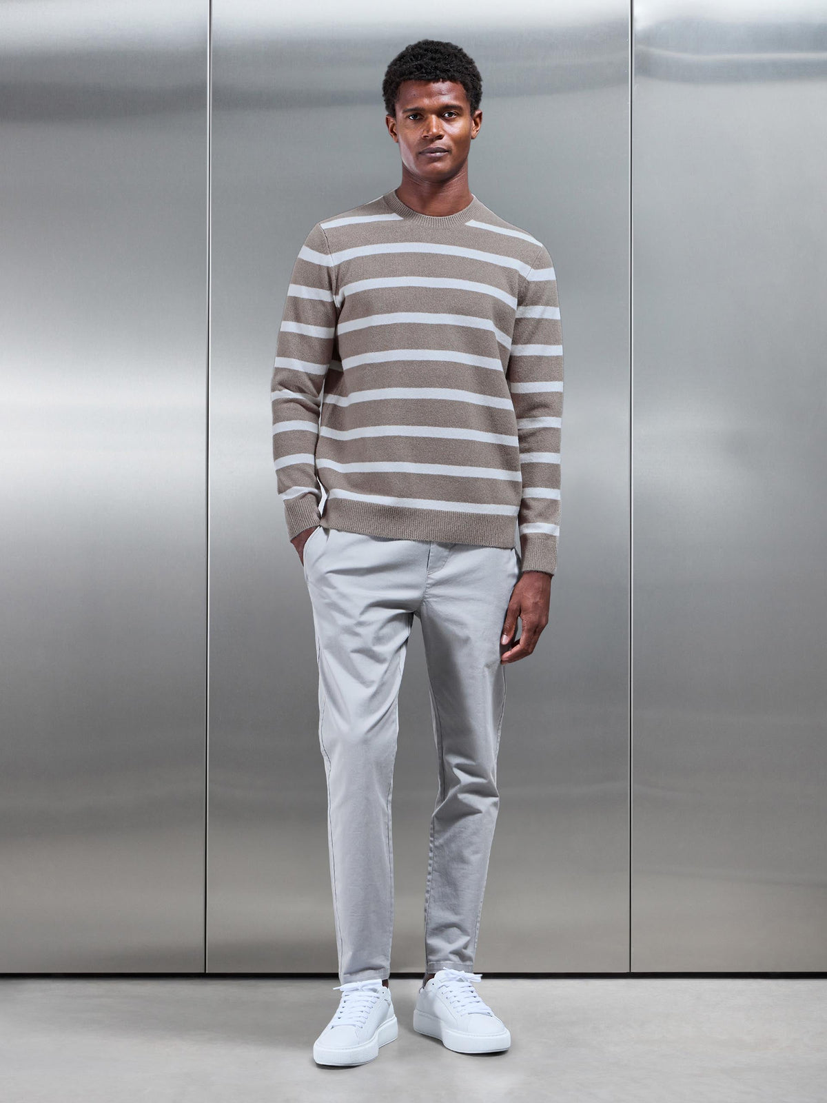 Chunky Wool Stripe Sweatshirt in Taupe