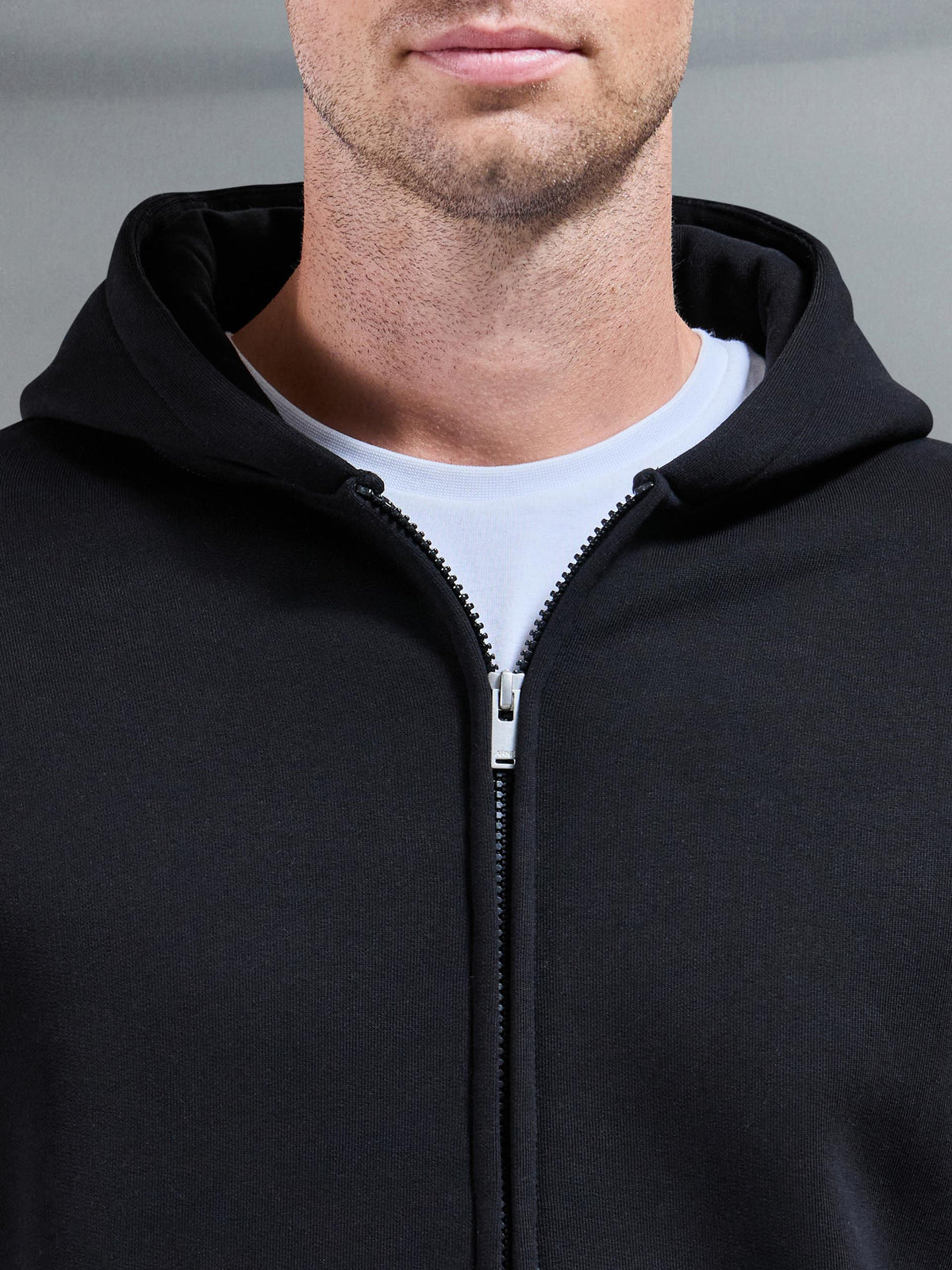 Essential Relaxed Fit Zip Through Hoodie in Black – relaxed fit men's hoodie – view 3