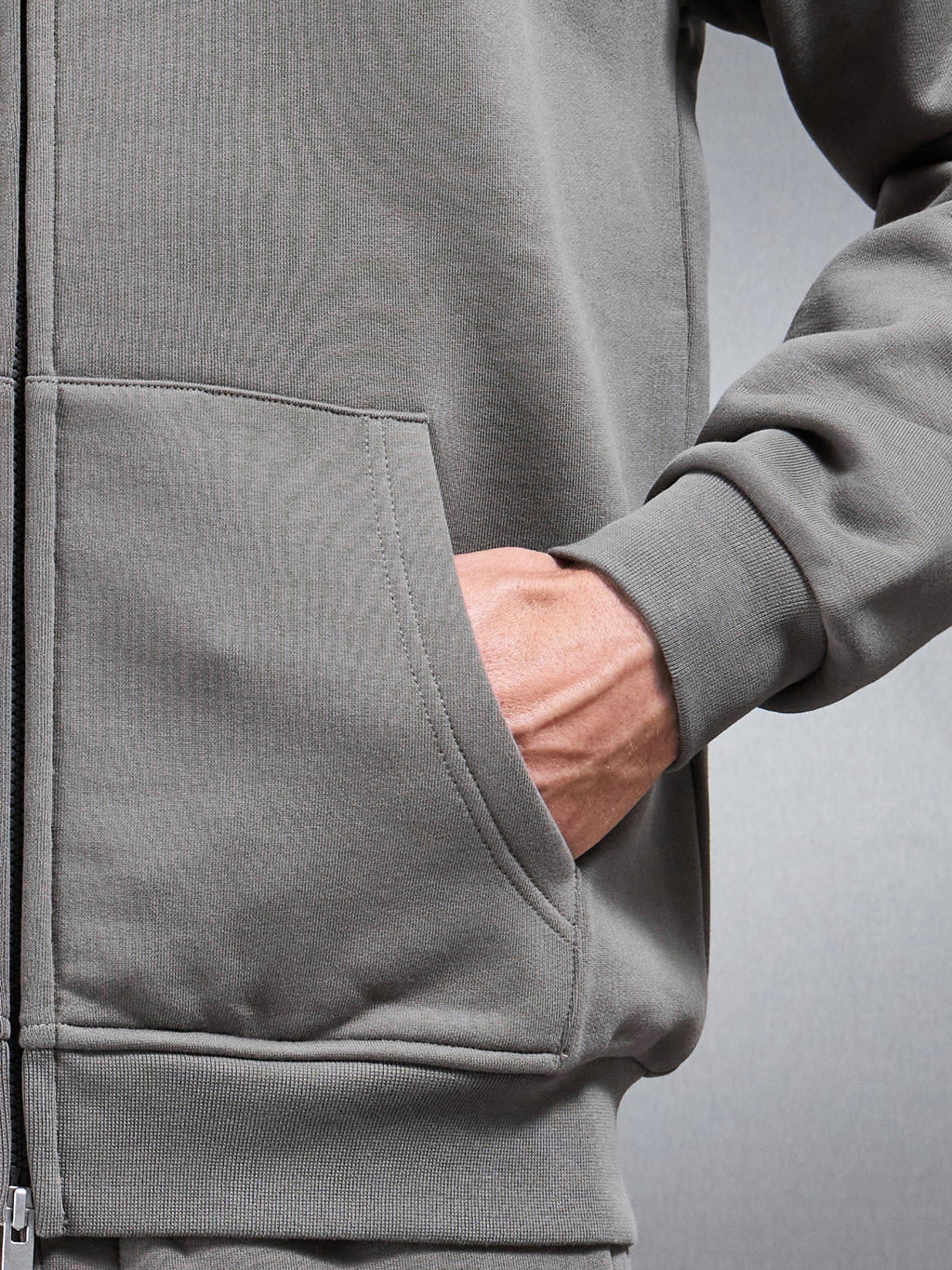 Essential Relaxed Fit Zip Through Hoodie in Grey