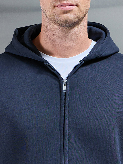 Essential Relaxed Fit Zip Through Hoodie in Navy – relaxed fit men's hoodie – view 3
