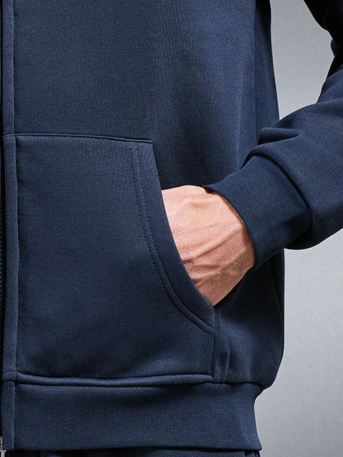 Essential Relaxed Fit Zip Through Hoodie in Navy – relaxed fit men's hoodie – view 4