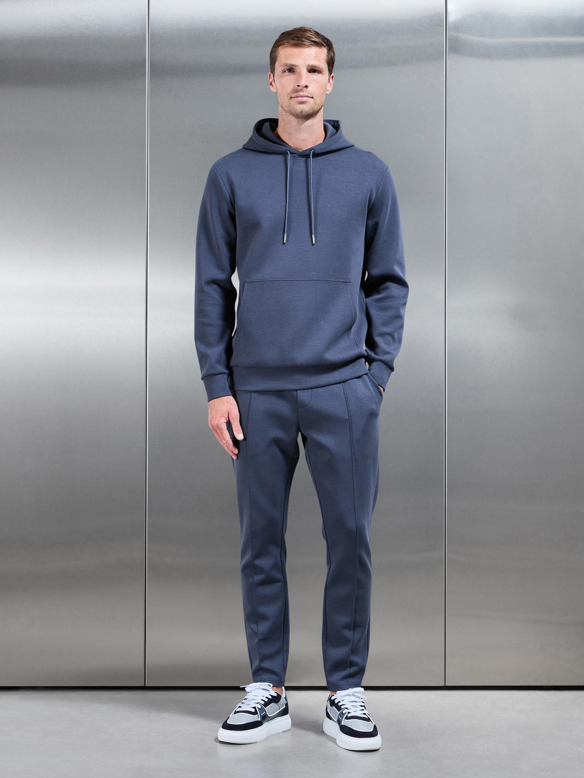 Interlock Jersey Hoodie in Slate Blue