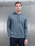 Mercerised Knitted Hoodie in Steel Blue