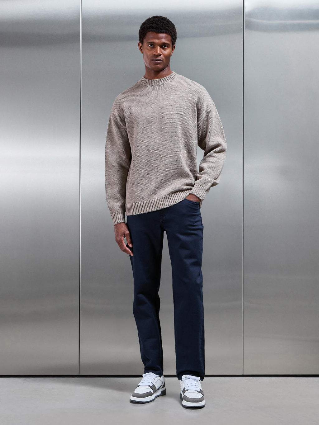 Relaxed Fit Knitted Sweatshirt in Beige Taupe