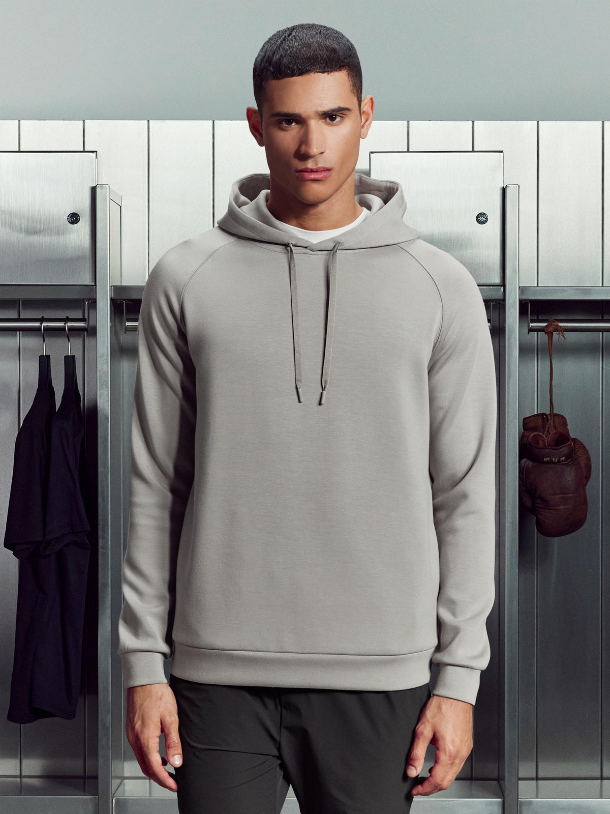Soft Interlock Active Hoodie in Stone – slim fit men's hoodie – view 3