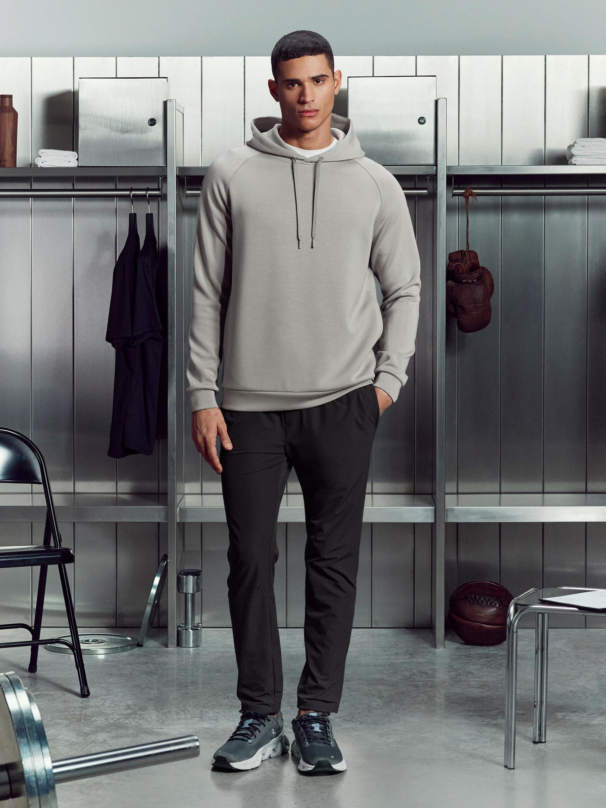 Soft Interlock Active Hoodie in Stone – slim fit men's hoodie – view 4