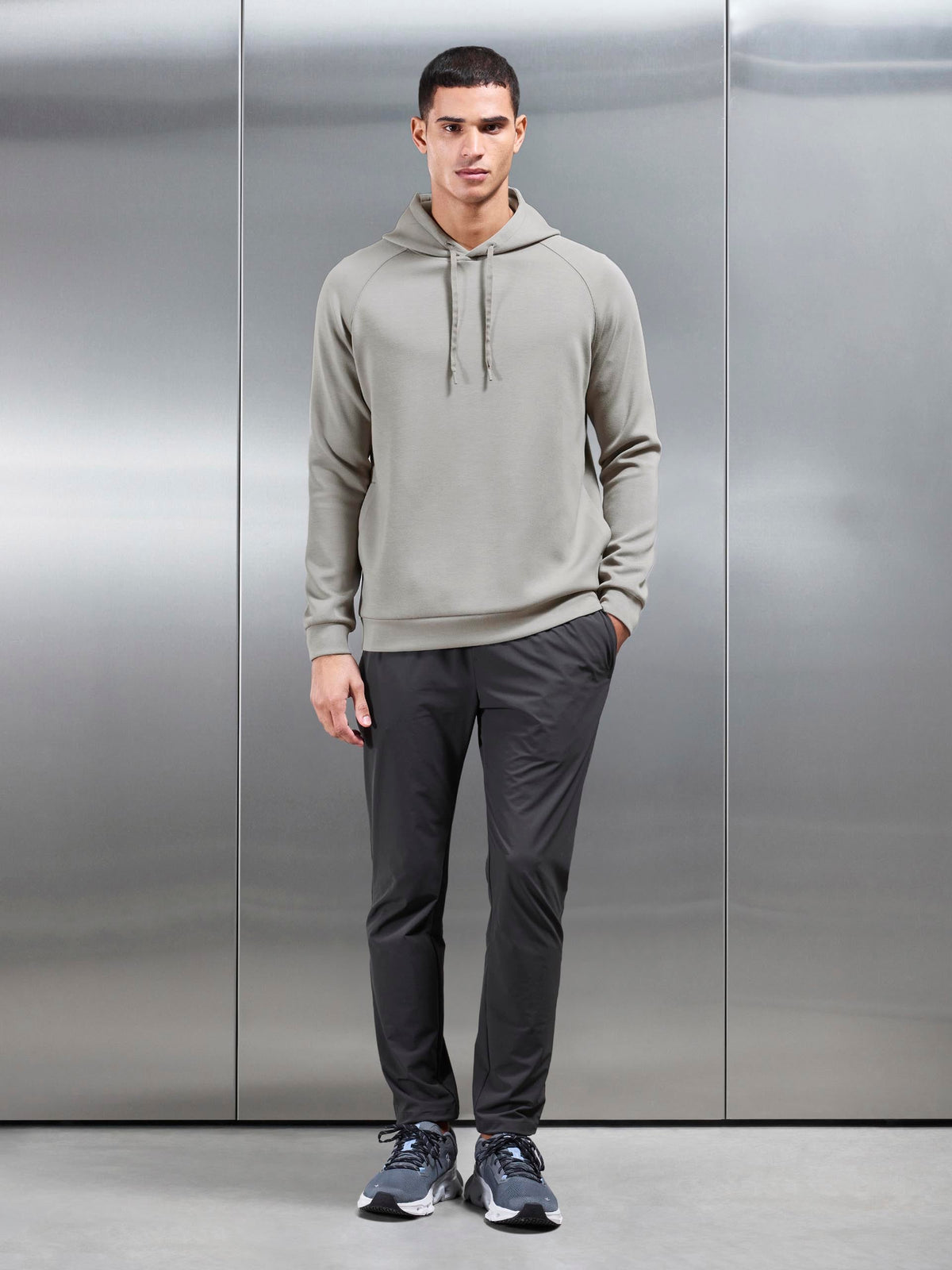 Soft Interlock Active Hoodie in Stone – slim fit men's hoodie – view 2