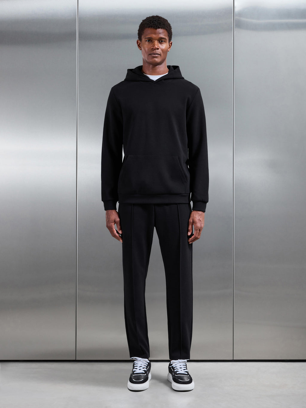 Slim Fit Knitted Hoodie in Black
