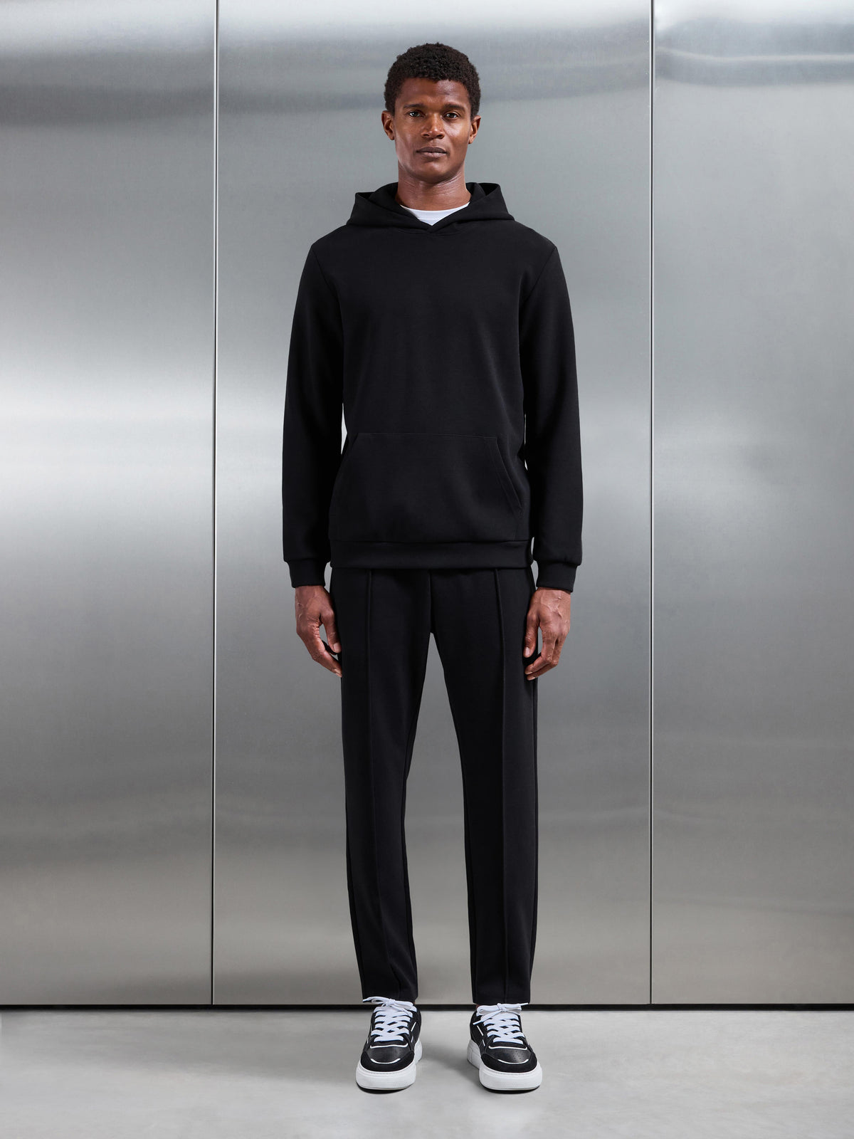 Slim Fit Knitted Hoodie in Black