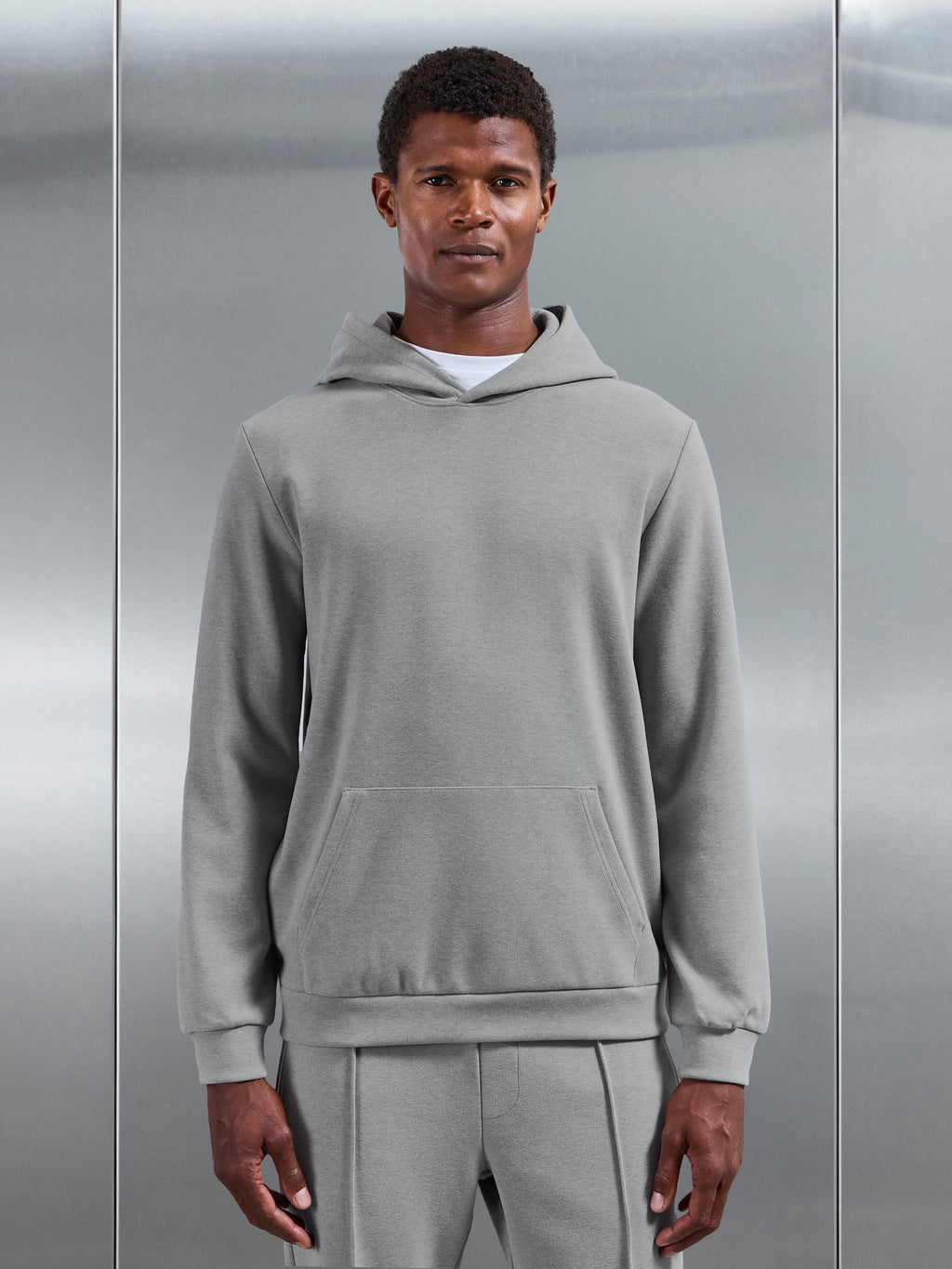 Slim Fit Knitted Hoodie in Marl Grey