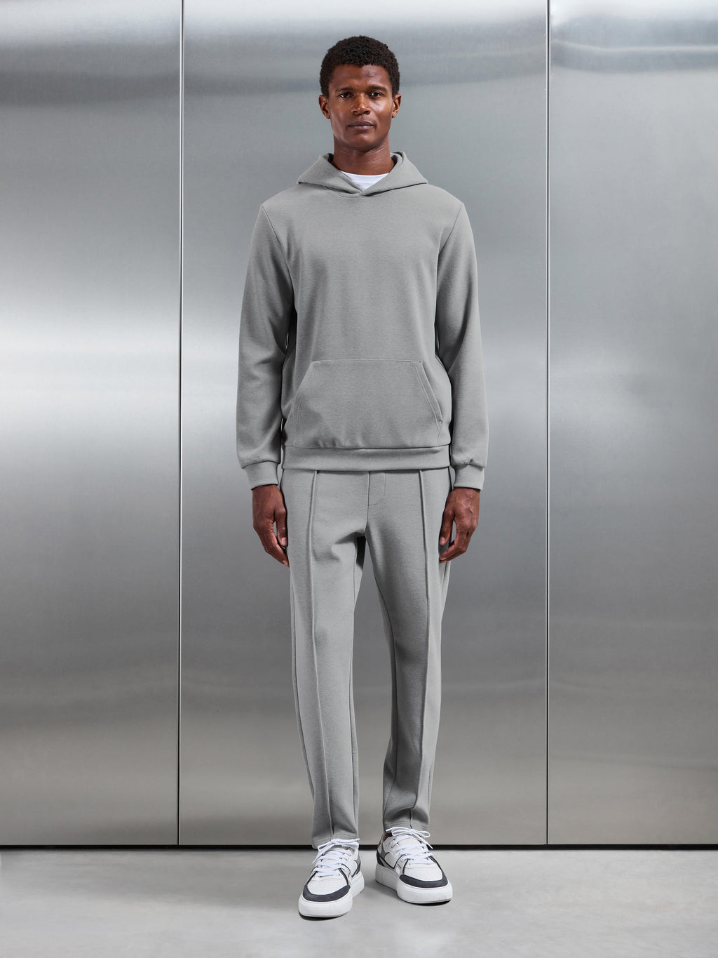 Slim Fit Knitted Hoodie in Marl Grey
