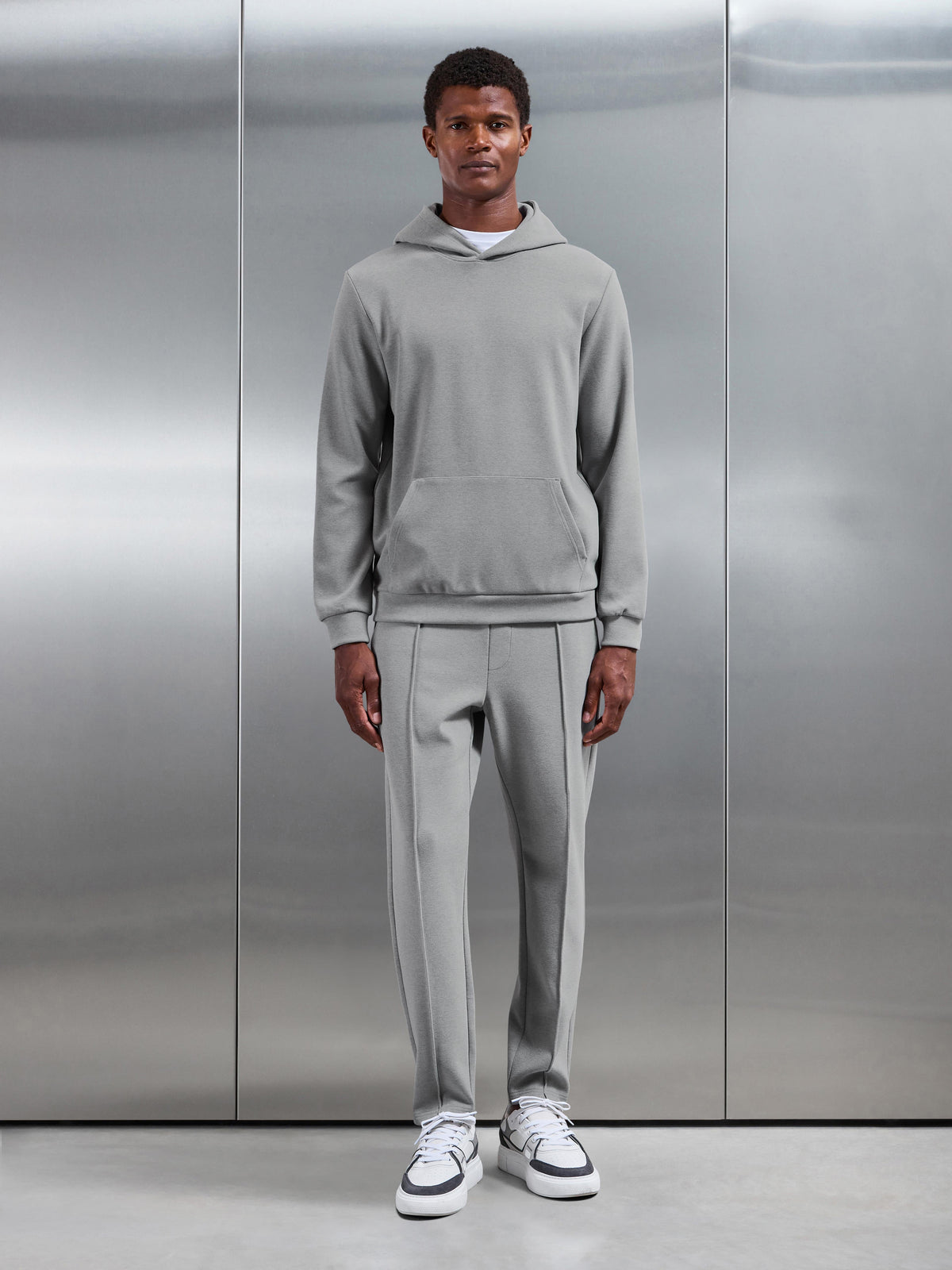 Slim Fit Knitted Hoodie in Marl Grey – slim fit men's hoodie – view 2