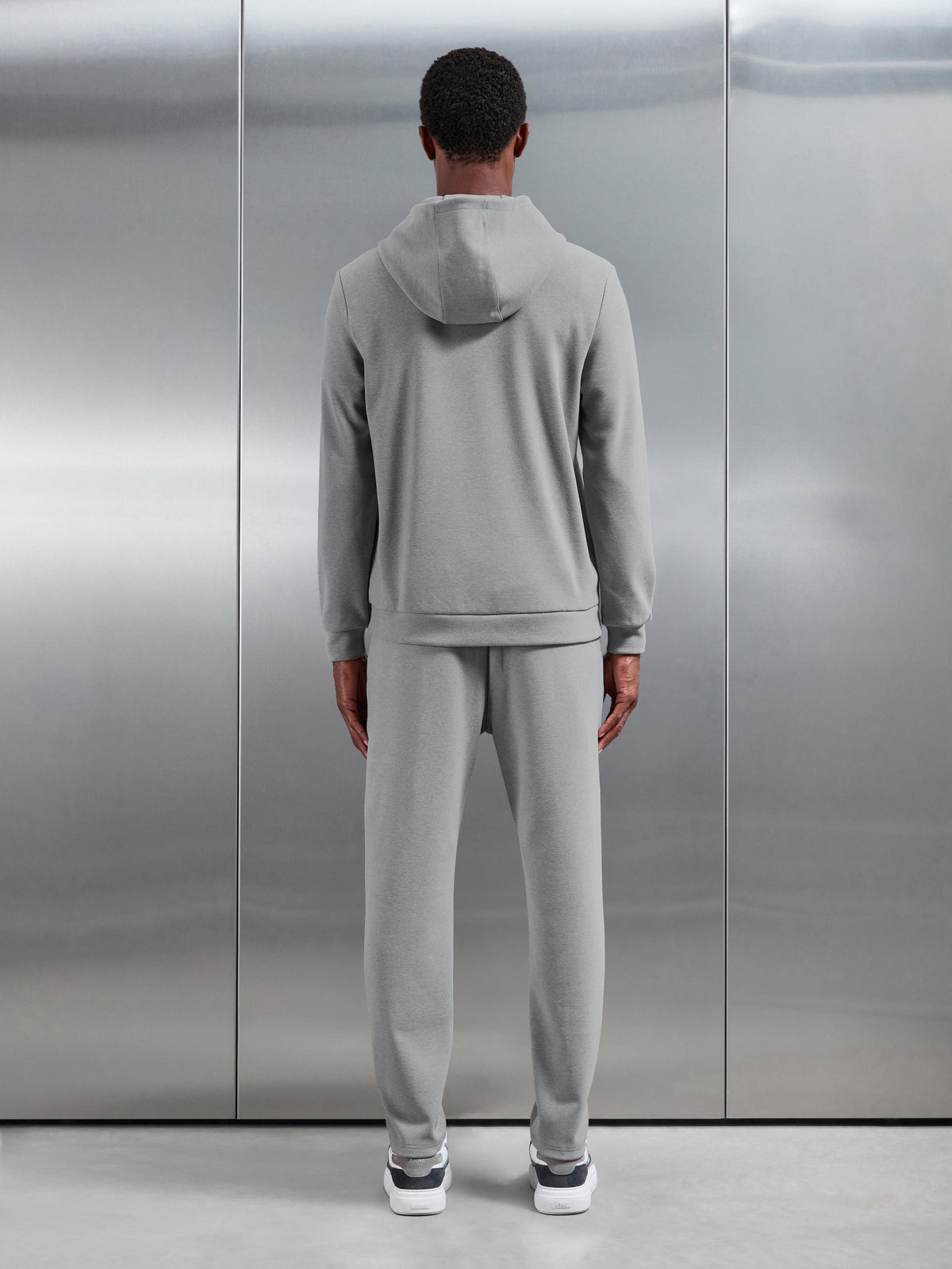 Slim Fit Knitted Hoodie in Marl Grey